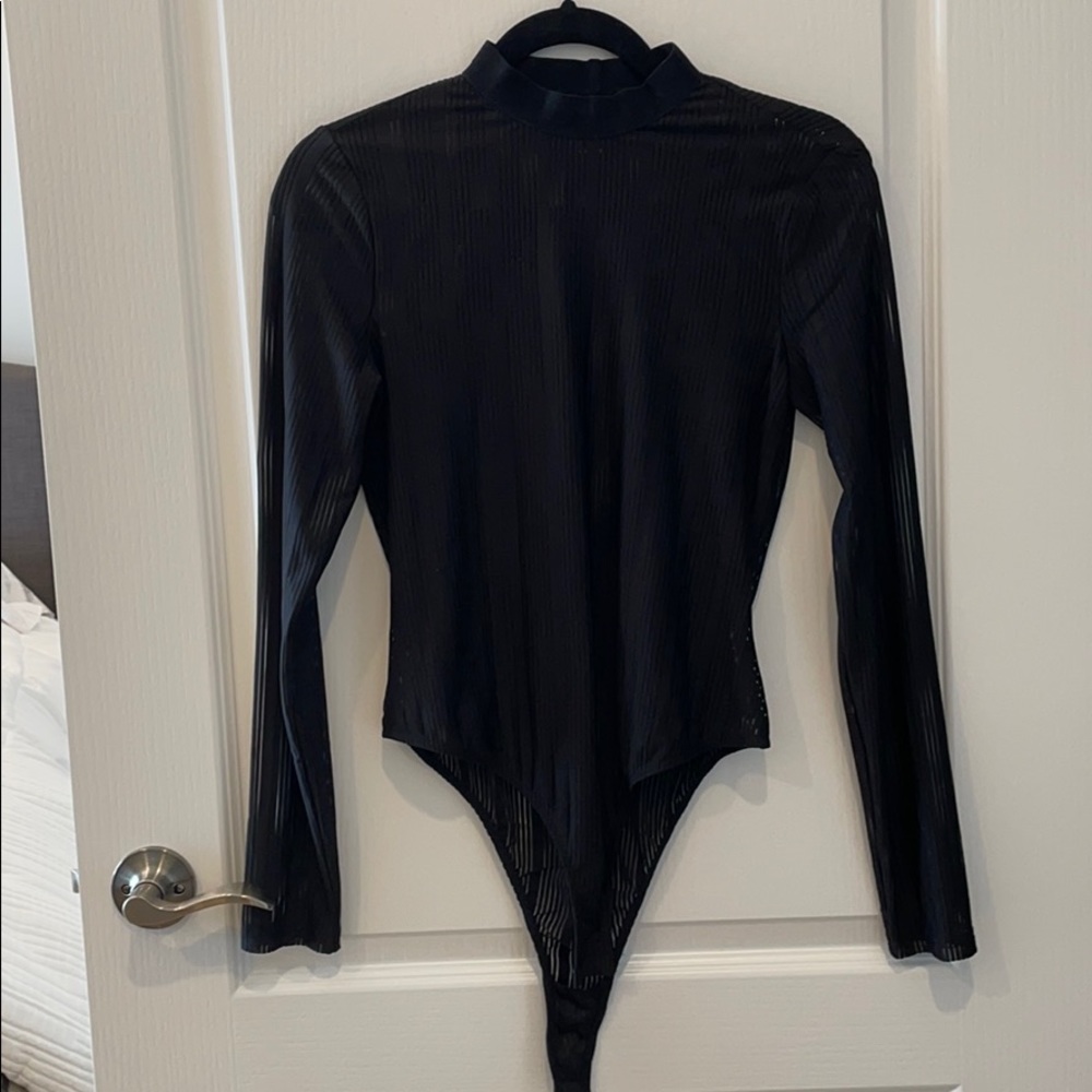 Forever 21 Black Sheer Bodysuit, Size Medium